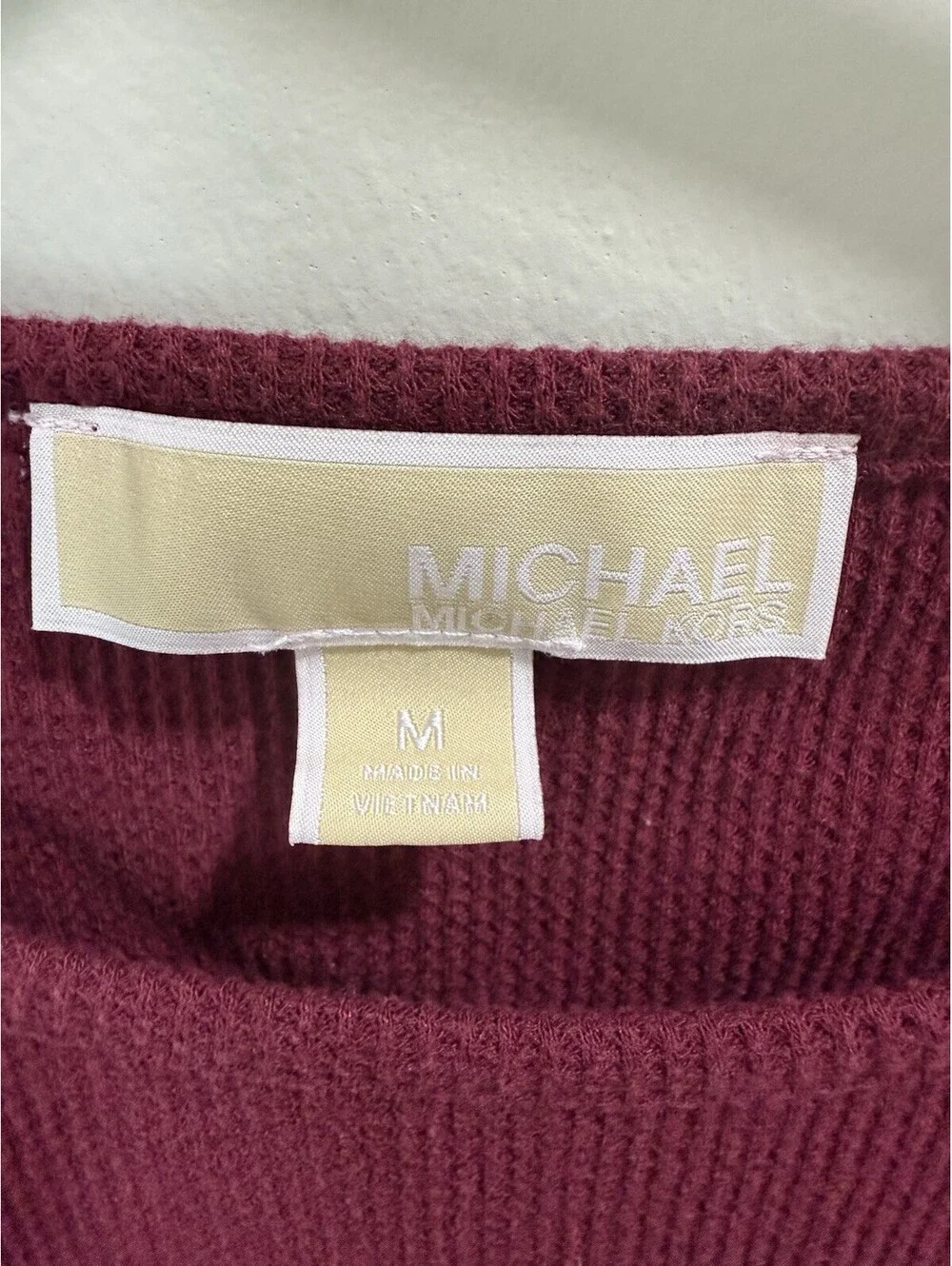 MICHAEL Michael Kors Burgundy Solid Knit Round Neck Balloon Sleeve Tie Hem M